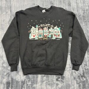 Vintage‎ Gopher Sport Noel Christmas Village Sweatshirt Black Made in USA Medium